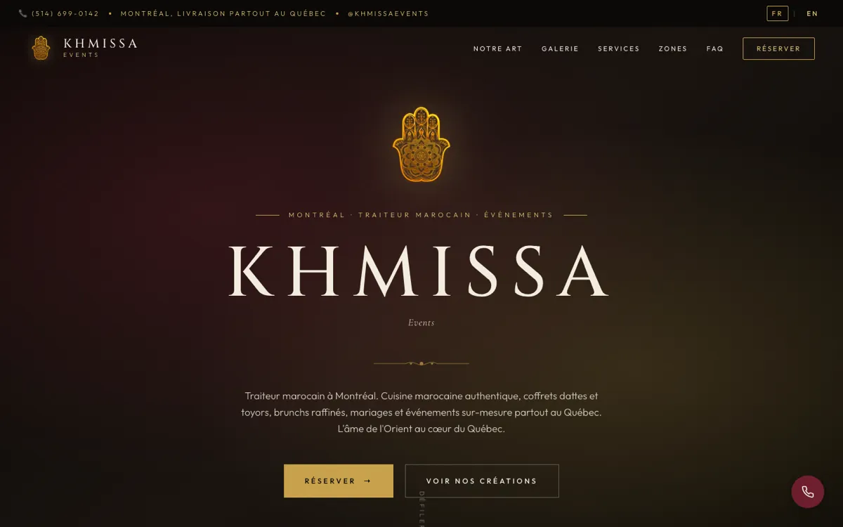 Aperçu du site Khmissa Events, traiteur marocain et événementiel à Montréal
