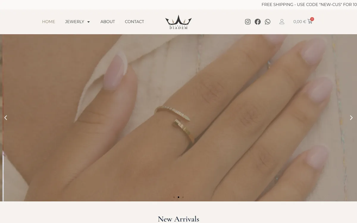 Capture d'écran du site Majestic Diadem, e-commerce de luxe