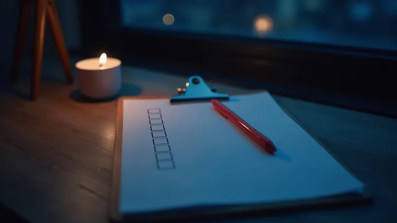 Porte-bloc avec une liste de cases à cocher vides et un stylo corail posé dessus, checklist de conformité d'un site web belge